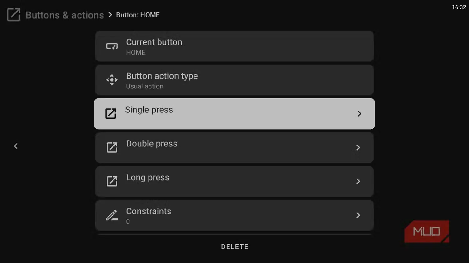 صفحه برنامه tvQuickActions روی تلویزیون