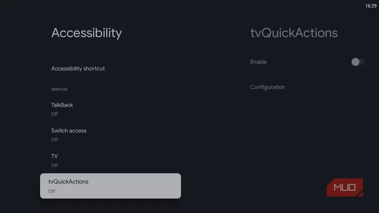 صفحه تنظیمات دسترسپذیری در Google TV