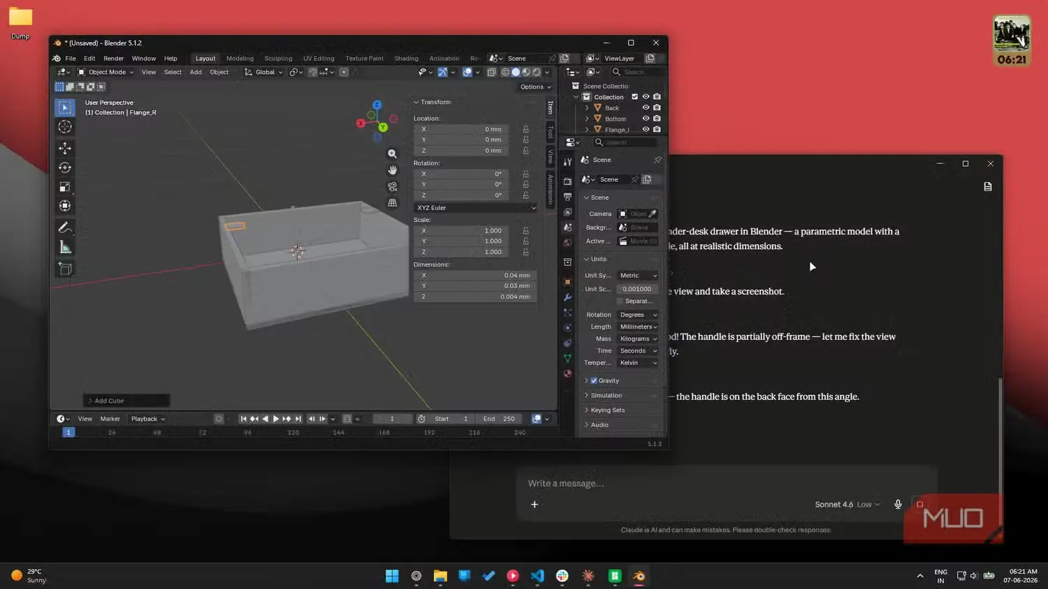 ساخت قطعهٔ سهبعدی در Blender بهدست Claude