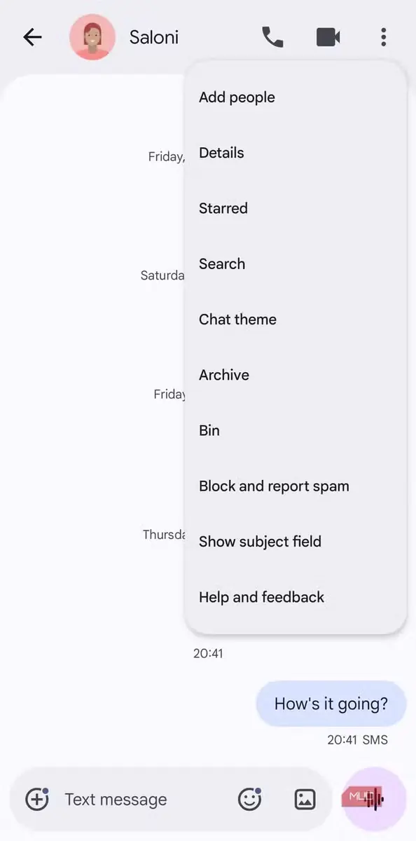 گزینهٔ تم گفتوگو در Google Messages