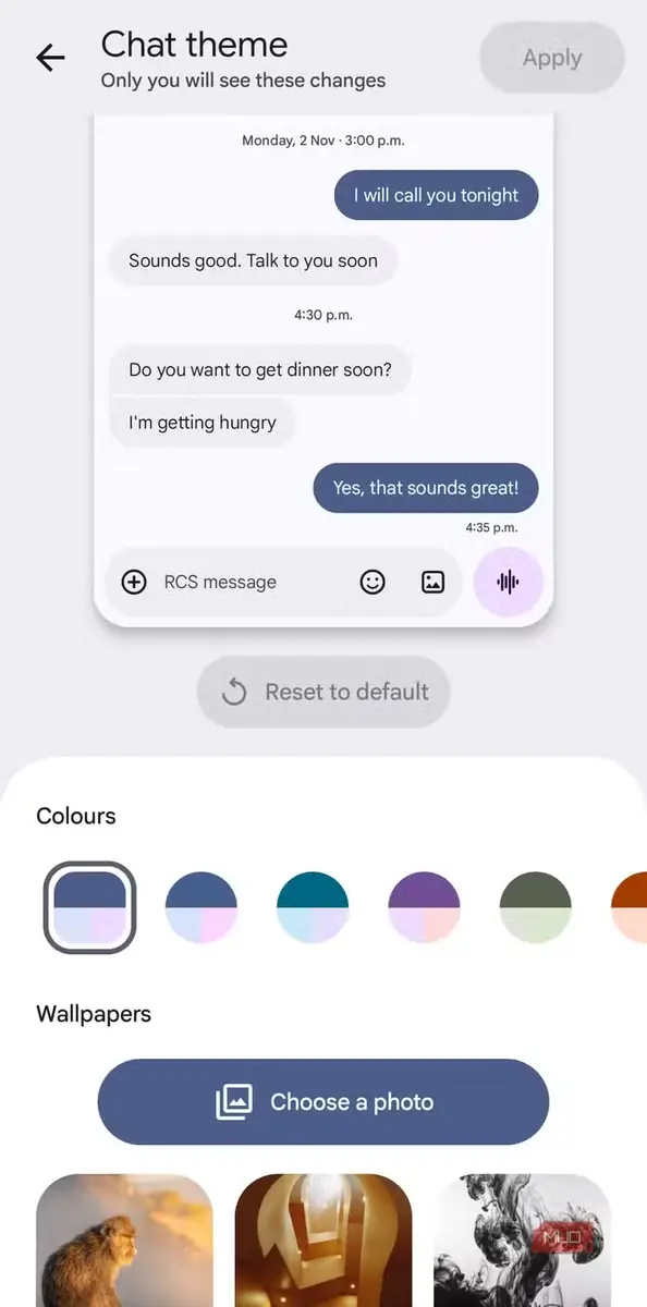 تمهای گوناگون گفتوگو در Google Messages