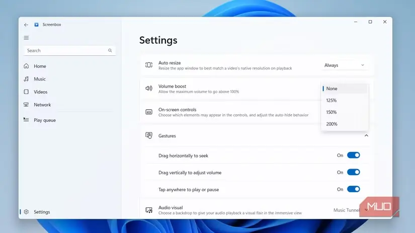 تنظیم بلندی صدا و حرکت‌های لمسی در Screenbox