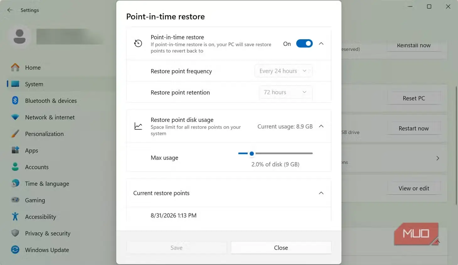 بازیابی Windows به نقطهای پیشین در زمان