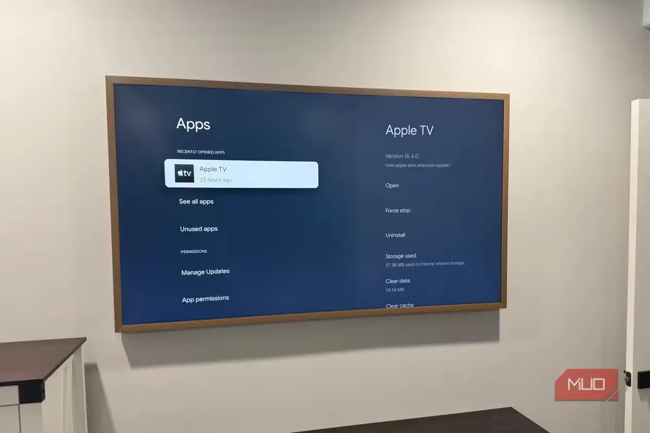 صفحهٔ جزئیات برنامهٔ Apple TV در تلویزیون Hisense Canvas TV