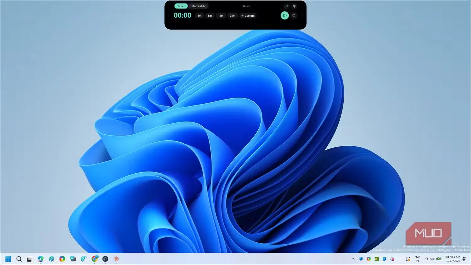 پنجره زمانسنج Dynamic Edge با کرنومتر و گزینههای ازپیشتنظیمشده