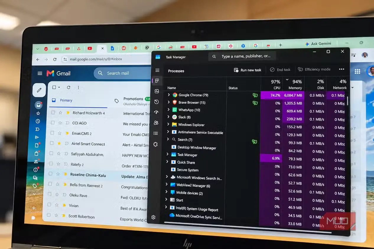 نمایش مصرف بالای CPU در مدیر وظیفهٔ Windows