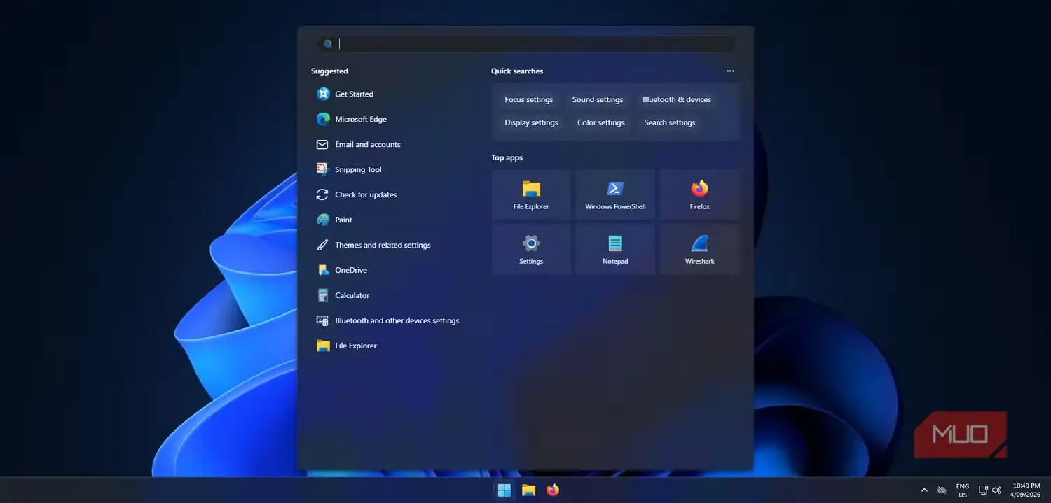 نمای جستوجوی Windows 11 پس از غیرفعالکردن برجستهسازیهای جستوجو و حذف محتوای پرطرفدار و تبلیغاتی