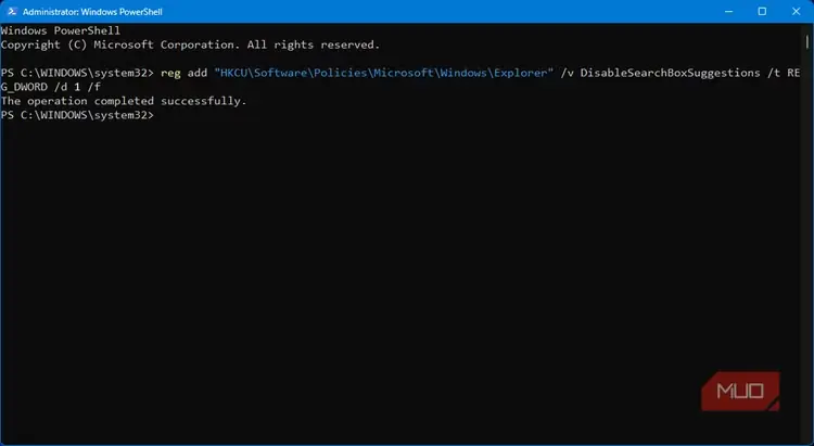 افزودن مقدار رجیستری DisableSearchBoxSuggestions در Windows Terminal برای غیرفعالکردن پیشنهادهای وب در جستوجوی Windows