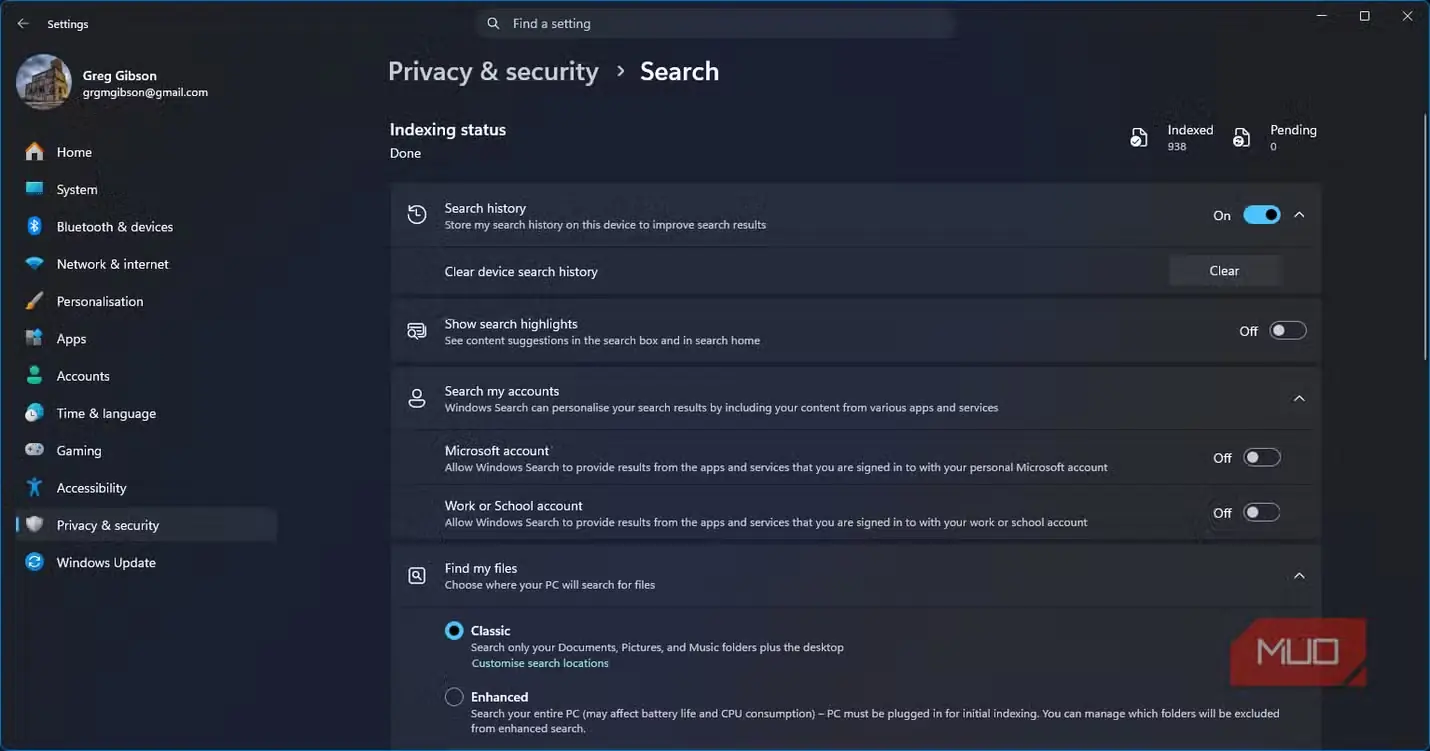 نمای جستوجوی Windows 11 پس از غیرفعالکردن برجستهسازیهای جستوجو و حذف محتوای پرطرفدار و تبلیغاتی