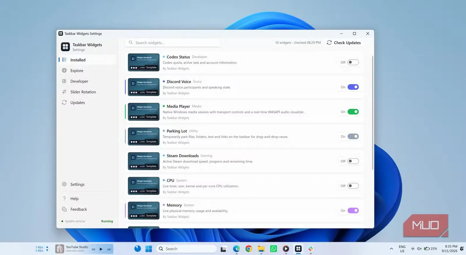 صفحهٔ تنظیمات Taskbar Widgets در میزکار Windows