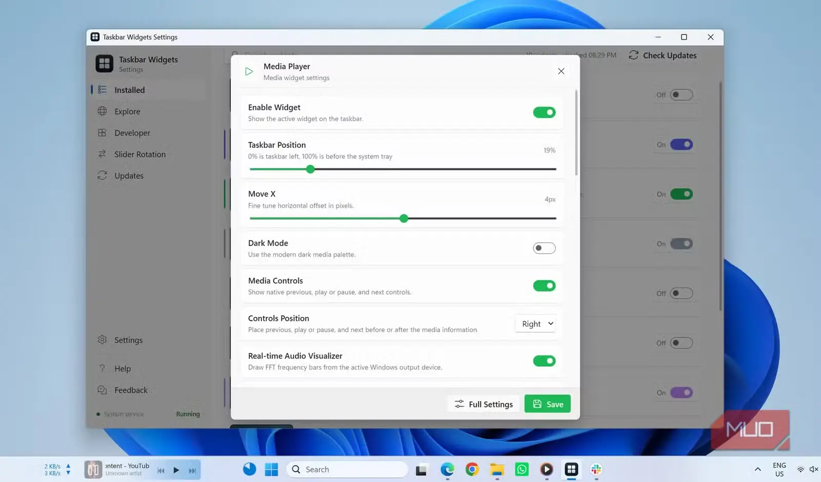 بخش شخصیسازی تنظیمات Taskbar Widgets در Windows