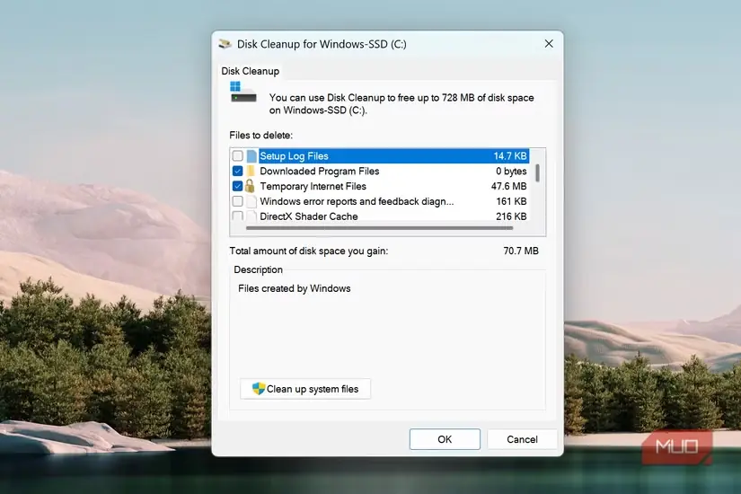 پنجرهٔ ابزار پاکسازی دیسک در Windows