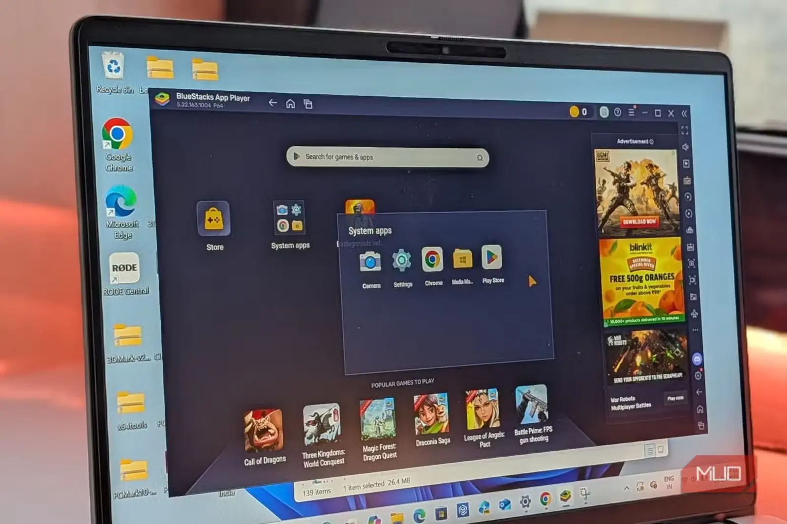 نسخهٔ بارگیریشدهٔ BlueStacks در Windows