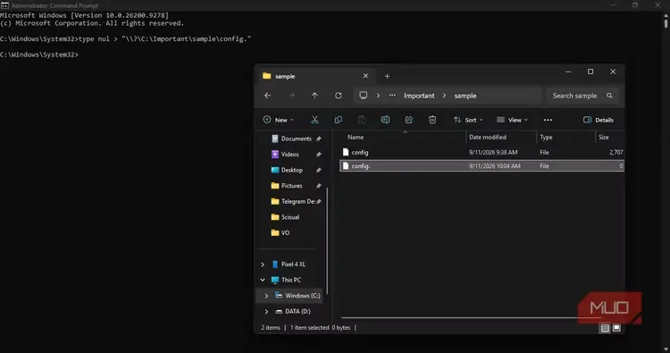 ساخت فایل دارای نقطه پایانی با استفاده از Command Prompt