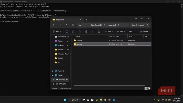 ساخت پوشه دارای نقطه پایانی با استفاده از Command Prompt