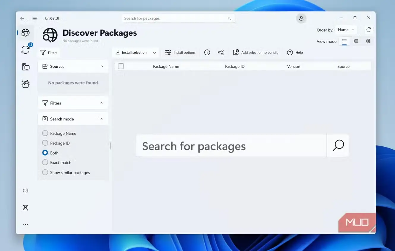 منوی یافتن برنامهها در UniGetUI