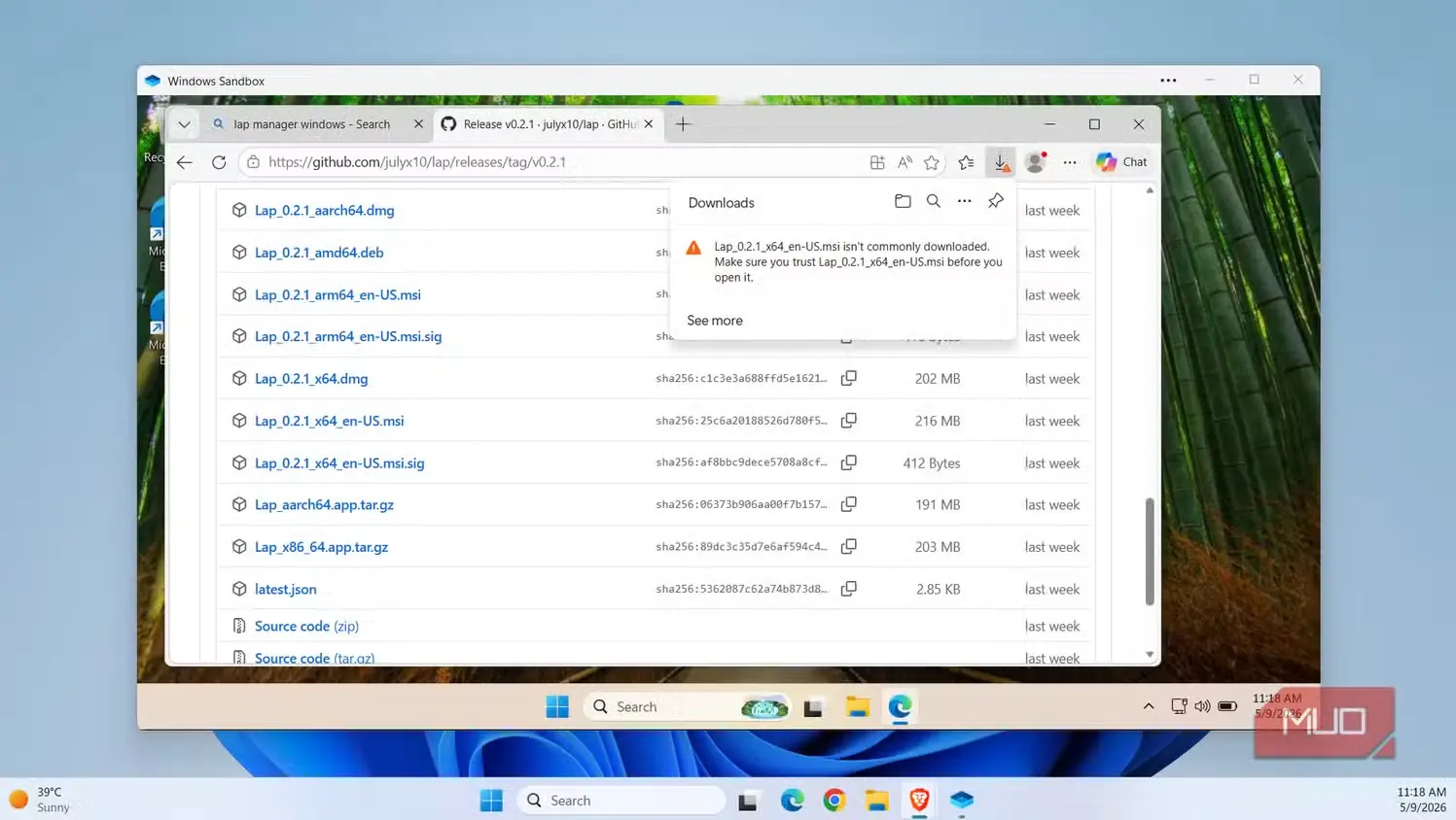 نمایش پیام هشدار در Windows Sandbox