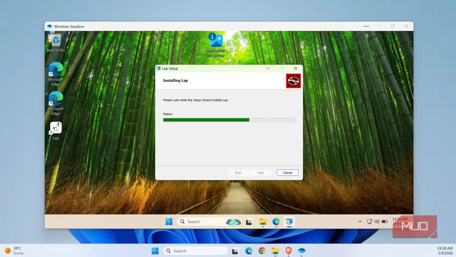 نمایش راهنمای نصب در Windows Sandbox