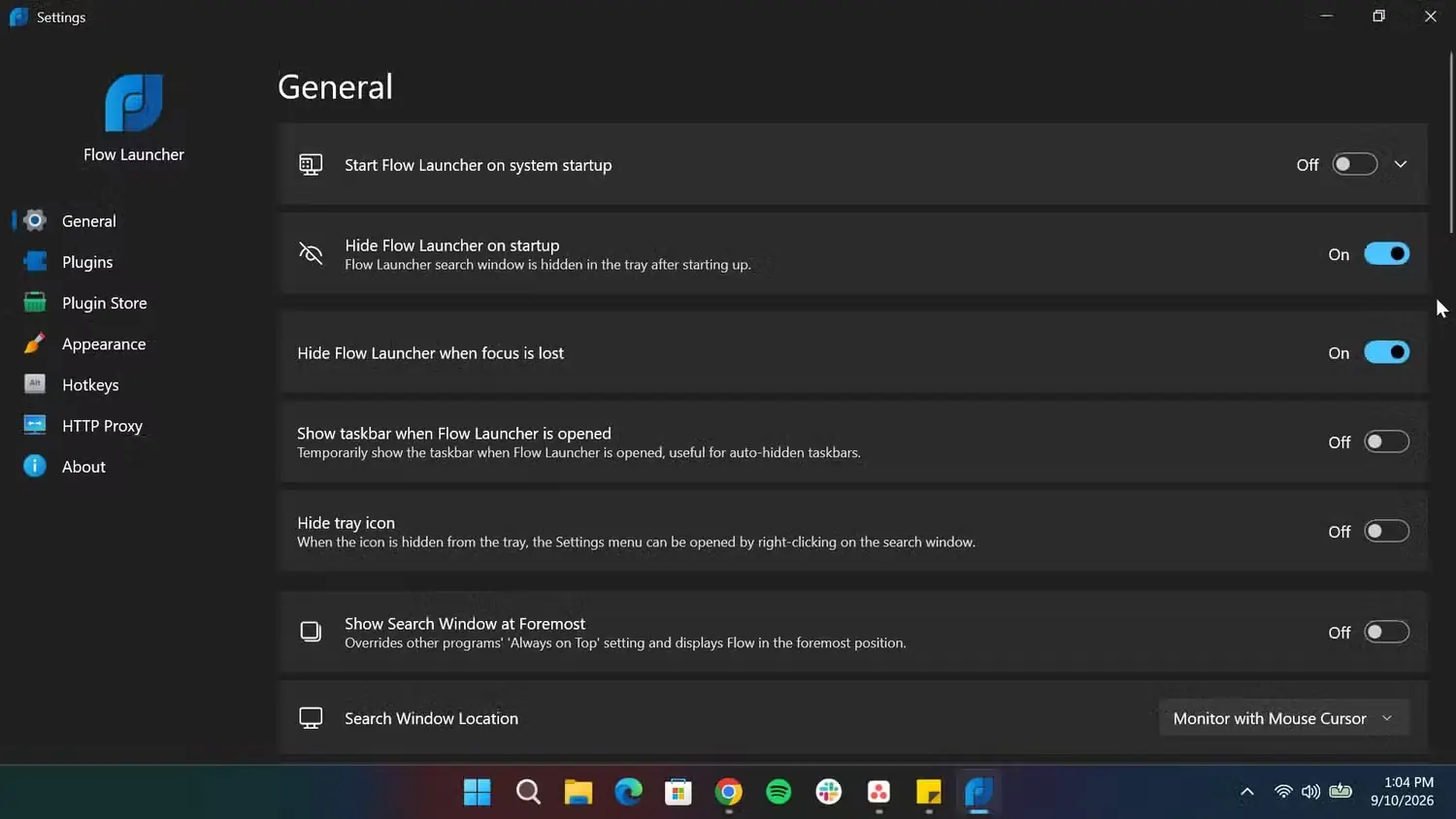 صفحهٔ تنظیمات Flow Launcher