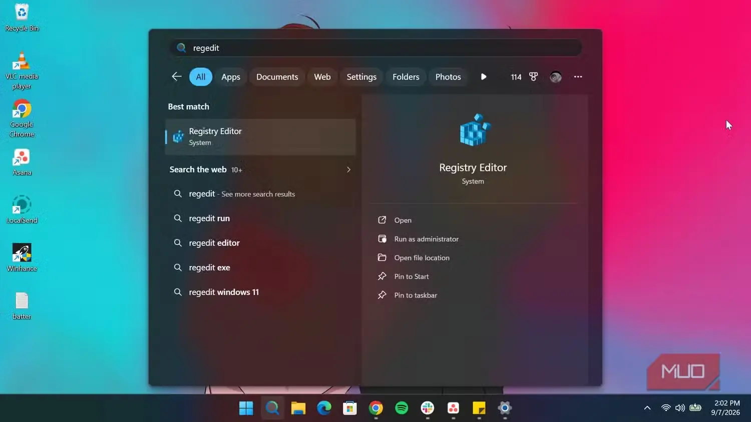 باز کردن ویرایشگر رجیستری در Windows