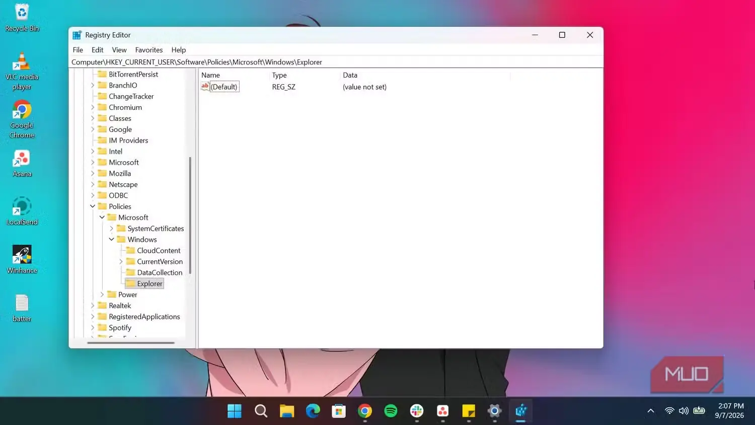 نمای ویرایشگر رجیستری Windows