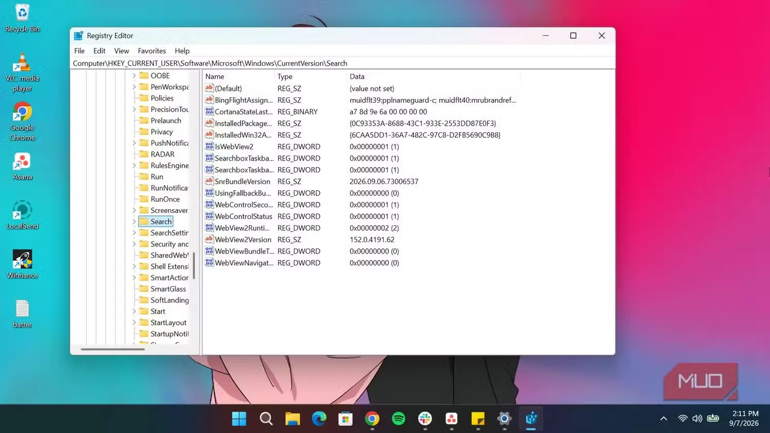 ویرایشگر رجیستری در Windows