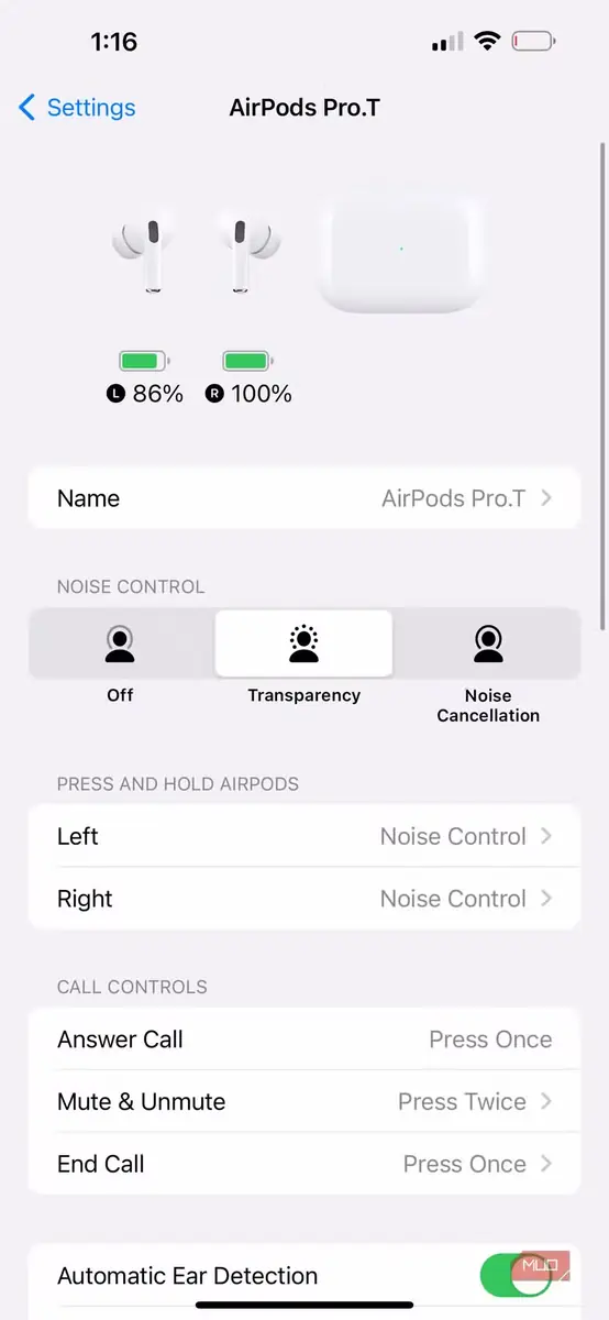 نمایش میزان باتری AirPods در بخش تنظیمات