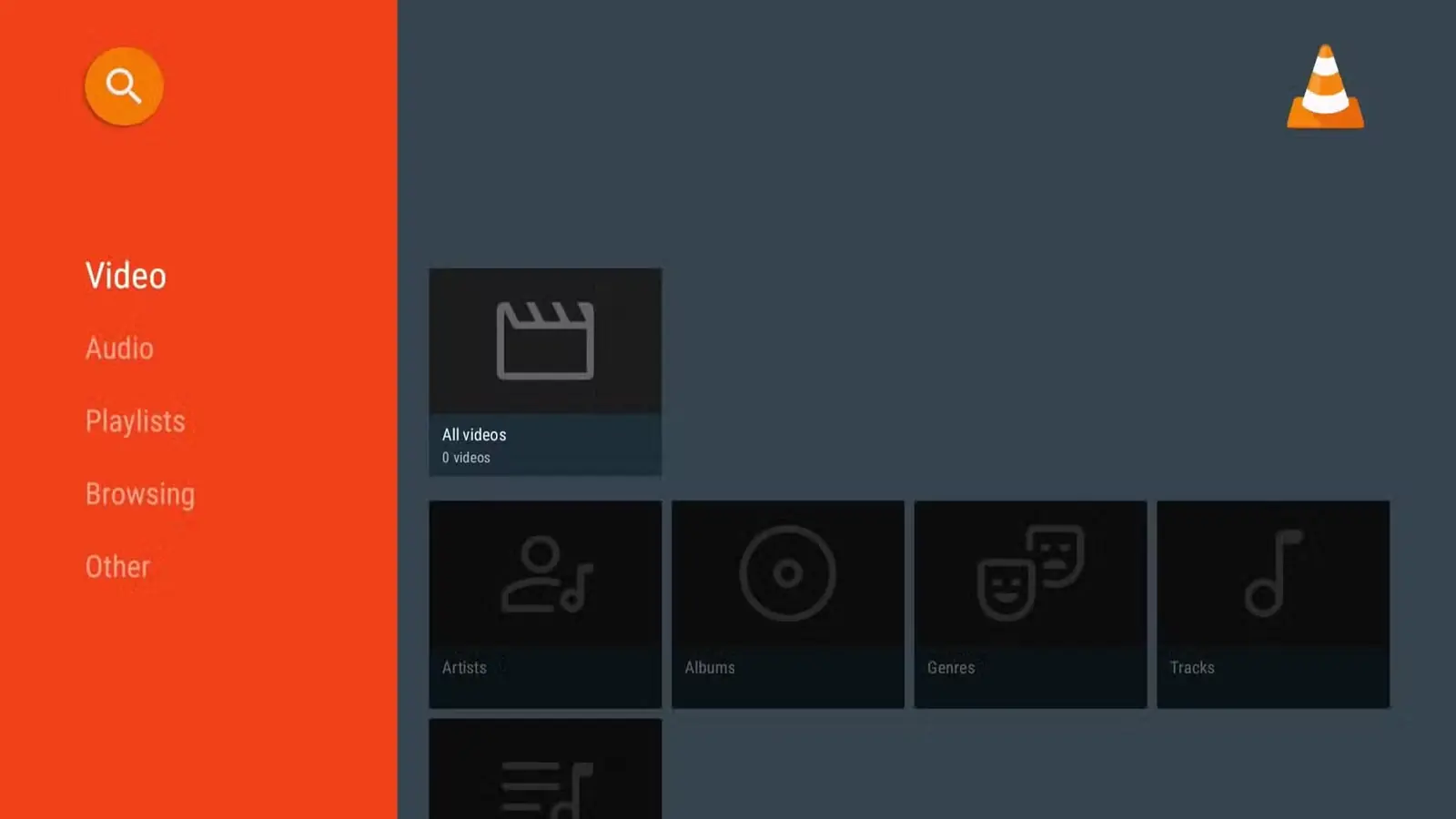 صفحه اصلی برنامه VLC روی تلویزیون