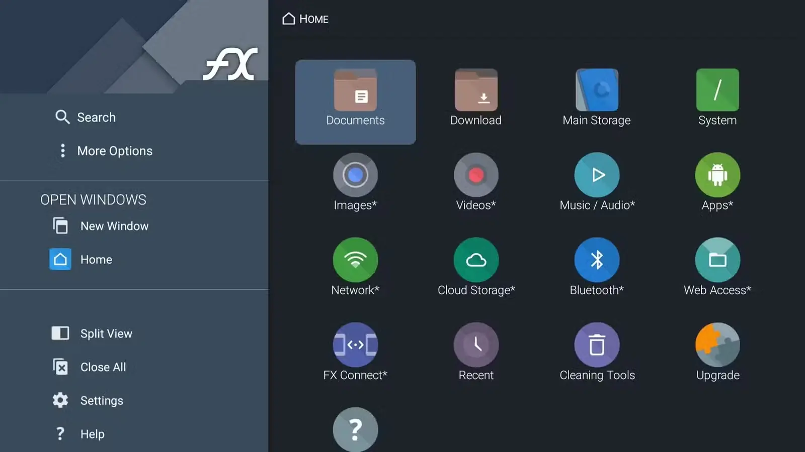 صفحه اصلی FX File Manager در Google TV