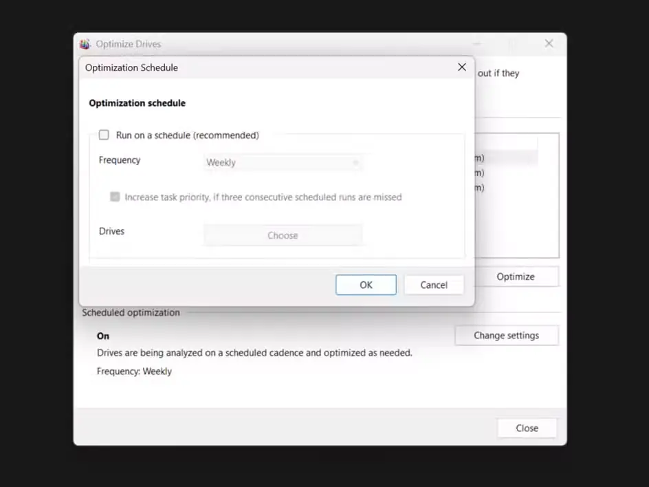 غیرفعالبودن بهینهسازی درایو C متعلق به SSD در پنجره Optimize Drives