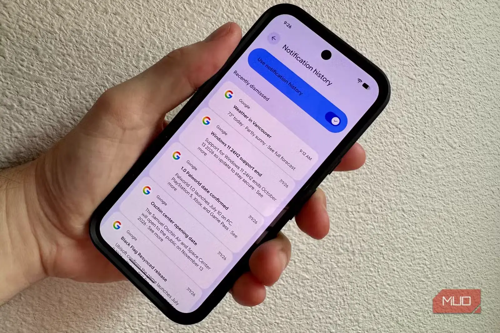 نمای سابقهٔ کامل اعلانها در گوشی Pixel