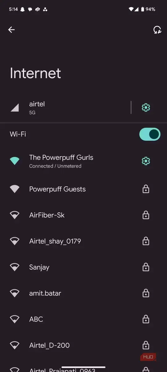منوی تنظیمات اینترنت و Wi_Fi در گوشی هوشمند