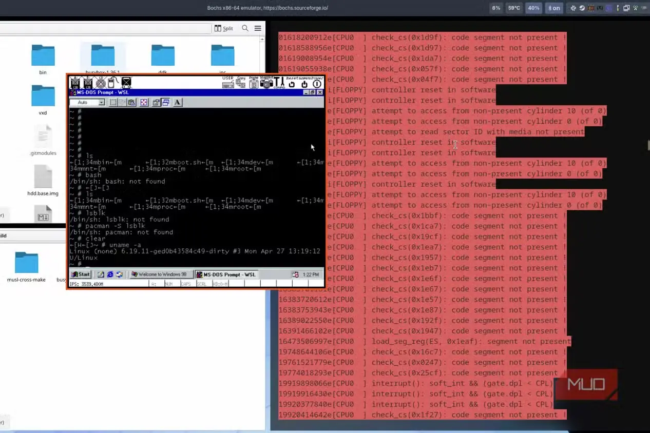 اجرای Windows 98 با استفاده از Bochs