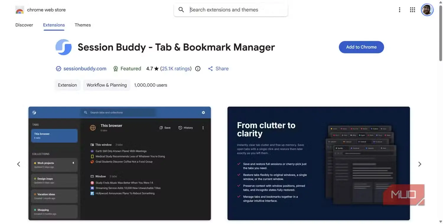 افزونه Session Buddy در مرورگر Google Chrome
