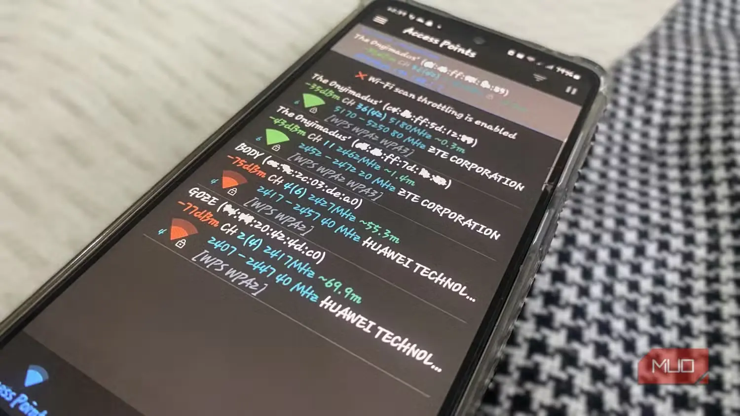 نمای پوشش شبکه در برنامهٔ WiFi Analyzer