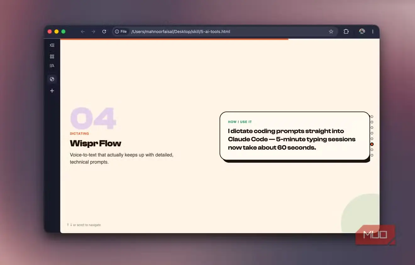اسلاید 04 دربارهٔ Wispr Flow، ابزار تبدیل گفتار به متن برای دیکتهکردن فرمانهای فنی