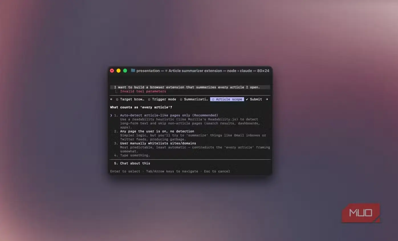 فرم Claude Code برای تعیین منظور از «هر مقاله» در افزونهٔ خلاصهکنندهٔ مقاله