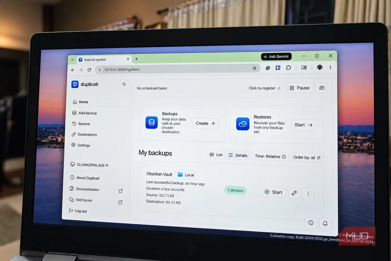 نمایش رابط کاربری نرمافزار پشتیبانگیری Duplicati