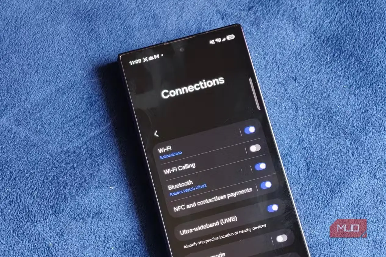 بخش اتصالات در برنامه تنظیمات Samsung Galaxy Z Fold 8 Ultra