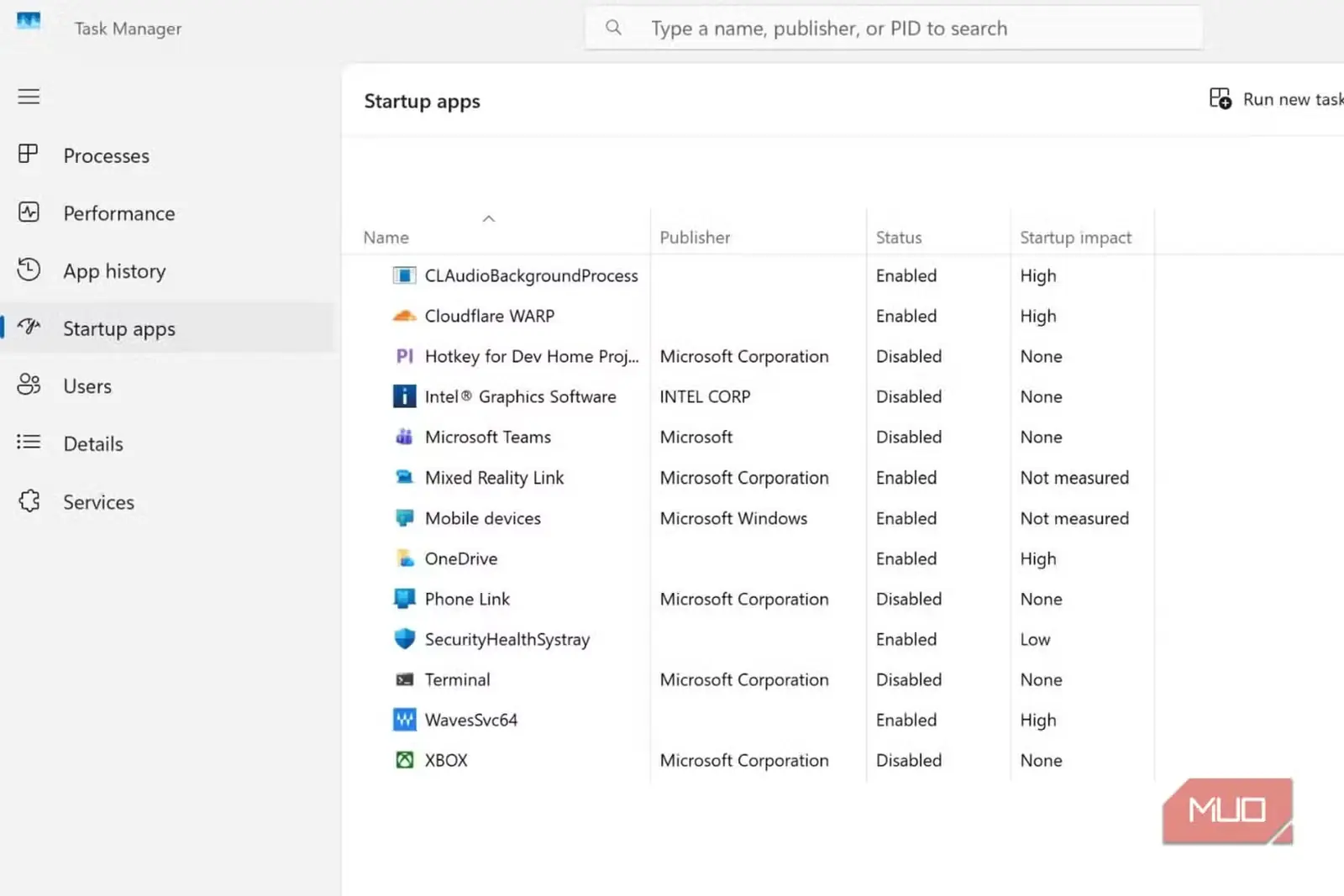 بخش برنامههای آغازین در Task Manager ویندوز ۱۱