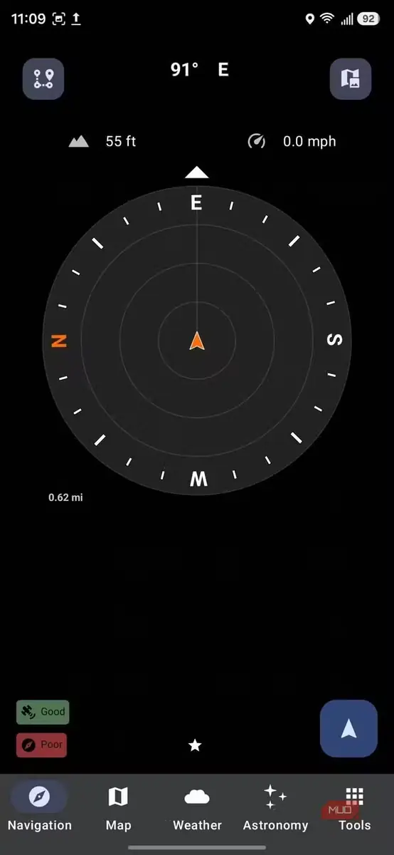 صفحه قطبنما و مسیریابی در Trail Sense