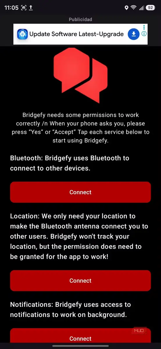 مجوزهای مکان و بلوتوث در Bridgefy