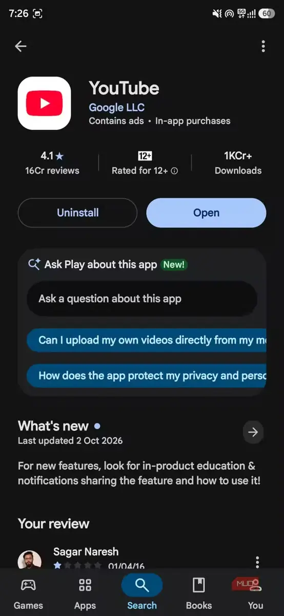 نسخه بهروز YouTube در Play Store