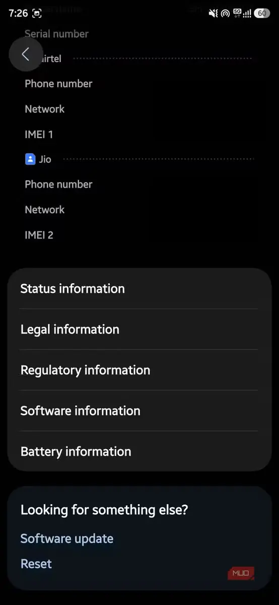 نمایش نسخه نرمافزار گوشی Samsung