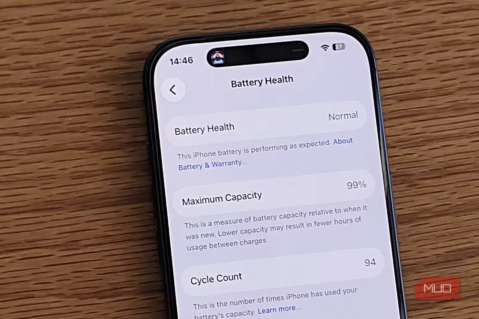 صفحهٔ سلامت باتری در iPhone 17 Pro