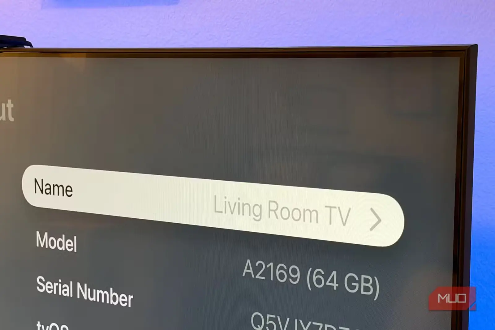 نمایش فضای ذخیرهسازی 64GB در اپل تیوی 4K