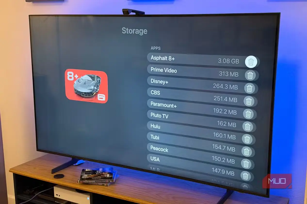 صفحه فضای ذخیرهسازی اپل تیوی 4K با برنامههای بارگیریشده