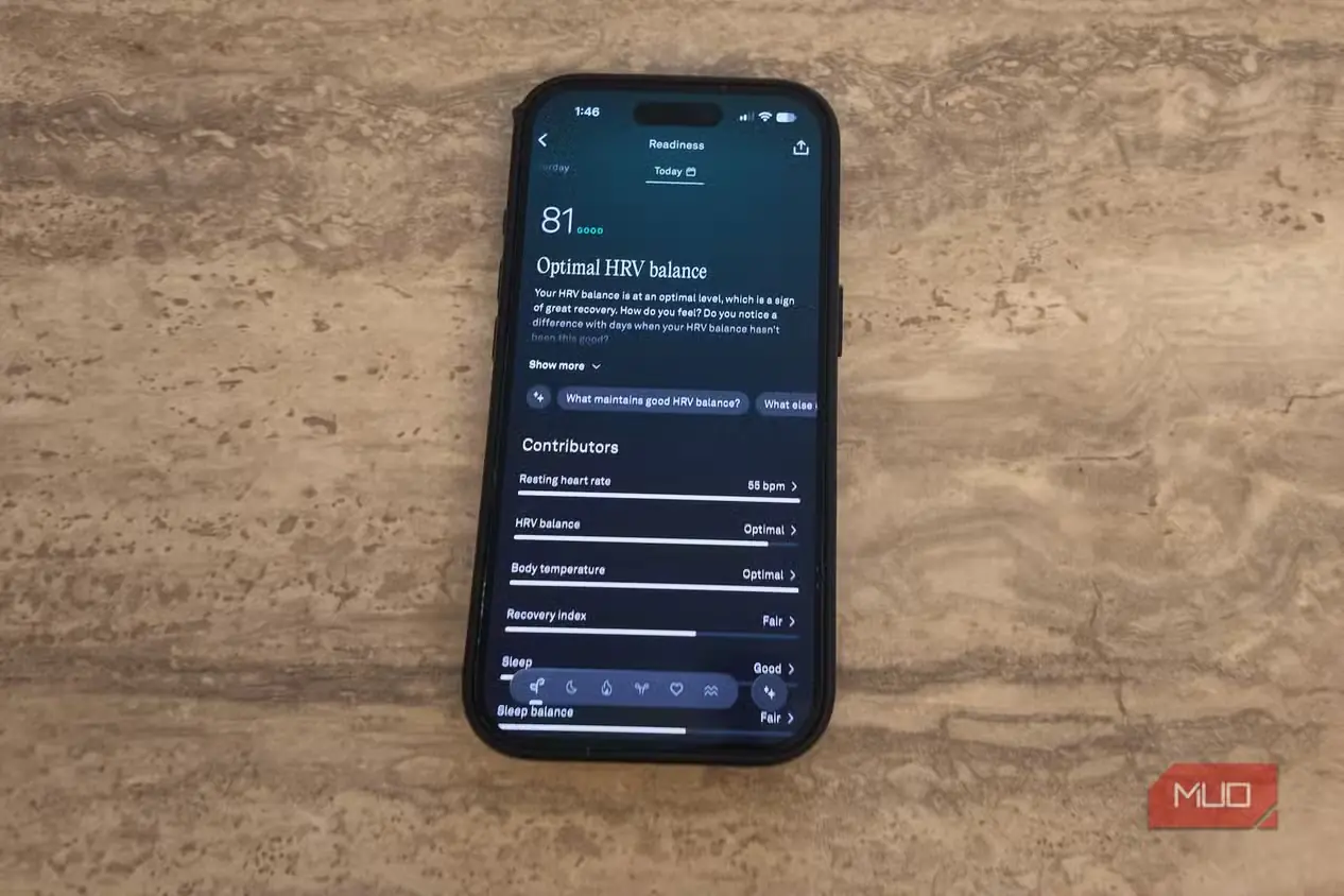 نمای برنامه Oura با امتیاز آمادگی