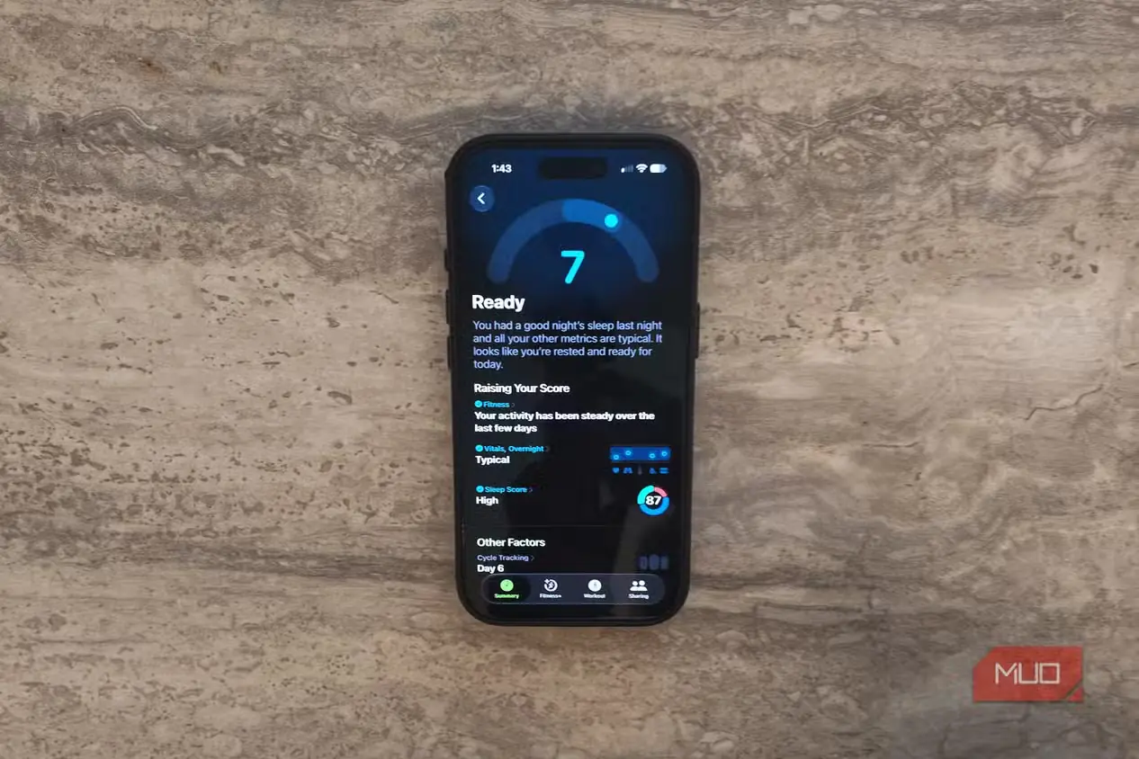 نمای برنامه Apple Fitness با اطلاعات امتیاز آمادگی
