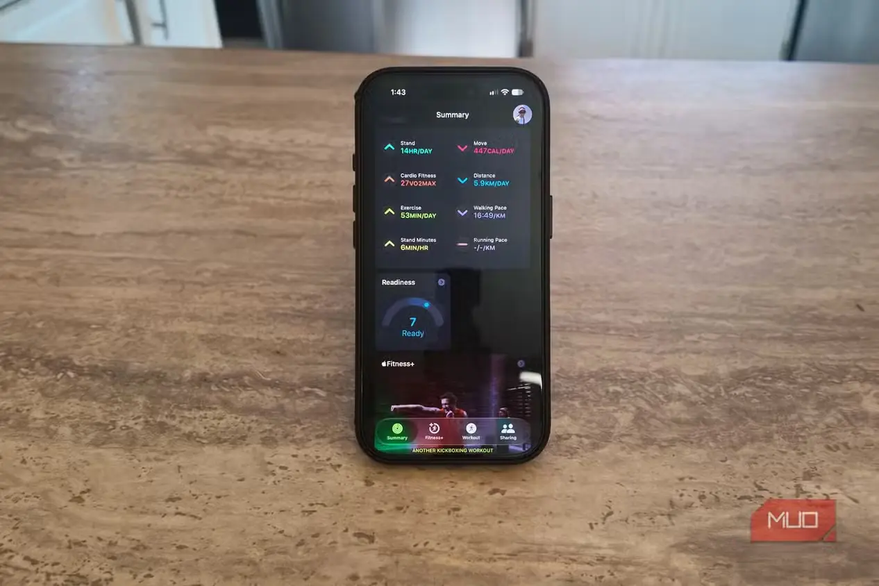 نمای صفحه خلاصه برنامه Fitness در iPhone با امتیاز آمادگی